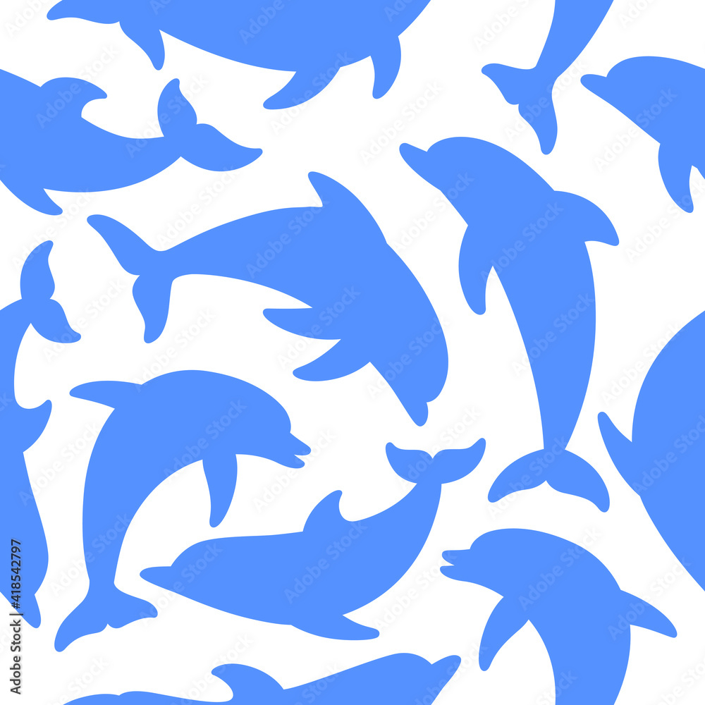 Fototapeta premium Simple seamless trendy animal pattern with dolphin. Cartoon vector illustration.