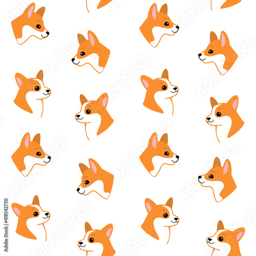 Cartoon happy corgi dog - simple trendy pattern with  head of dog. Flat vector illustration for prints, clothing, packaging and postcards. photo