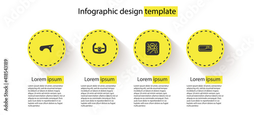 Set Car fender, Sport steering wheel, Gear shifter and door handle. Business infographic template. Vector.