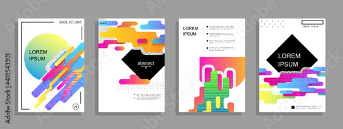 Covers templates set with graphic geometric elements. Applicable for brochures, posters, covers and banners. Vector illustrations.