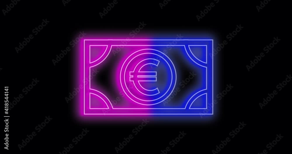 Glowing neon line euro icon isolated on black background. Banking currency sign. Cash symbol. 4K Video motion graphic animation