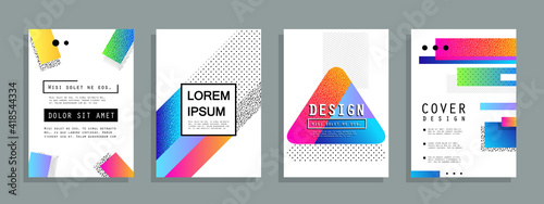 Covers templates set with graphic geometric elements. Applicable for brochures, posters, covers and banners. Vector illustrations.