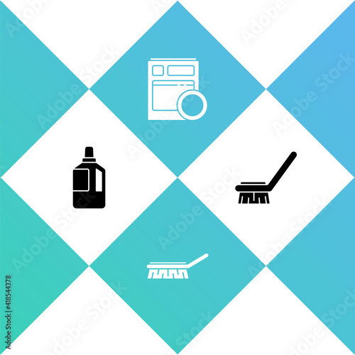 Set Fabric softener, Brush for cleaning, Kitchen dishwasher machine and icon. Vector.