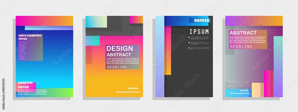 Covers templates set with graphic geometric elements. Applicable for brochures, posters, covers and banners. Vector illustrations.