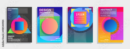 Covers templates set with graphic geometric elements. Applicable for brochures, posters, covers and banners. Vector illustrations.