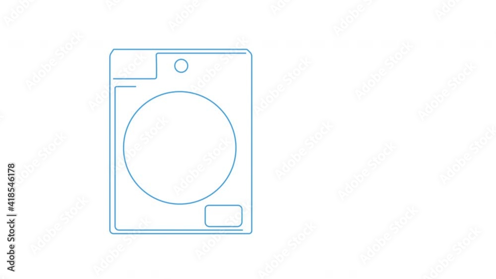Self drawing washing machine blue outline. Copy space. Alpha channel. Self drawing washing machine blue outline. Copy space. Alpha channel.