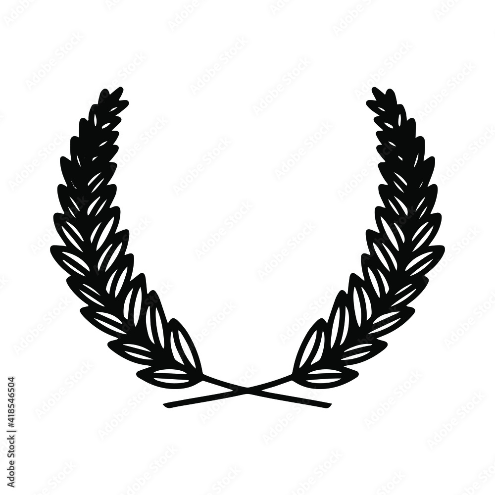 Laurel wreath. Vector hand drawn laurel wreath isolated on white background. Doodle style. Outline floral frame.