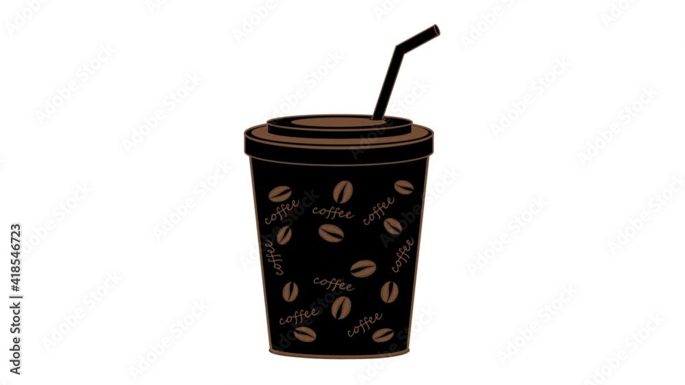 Black animated paper cup with coffee. Animation on a white and empty background. Black animated paper cup with coffee. Animation on a white and empty background.