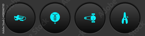 Set Bicycle shoes, , chain with gear and seat icon. Vector.