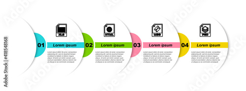 Set line XLS file document, HTML, MSG and PSD. Business infographic template. Vector.