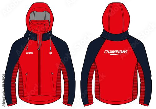Long sleeve Hoodie jacket design template in vector, Hooded bomber jacket with front and back view, hooded winter jacket for Men and women. for training, Running and workout in winter