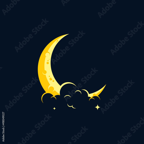 Foto elegant crescent moon and star logo design