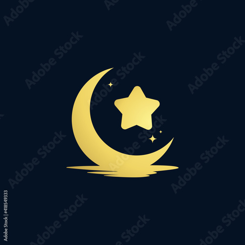 elegant crescent moon and star logo design
