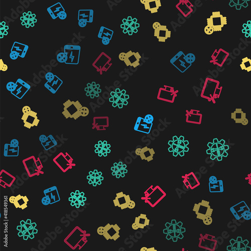 Wallpaper Mural Set line Power bank service, Wrench and screwdriver in gear, Processor and Computer monitor on seamless pattern. Vector. Torontodigital.ca
