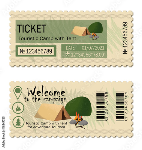 Ticket Hike Event Summer Template Vector Retro