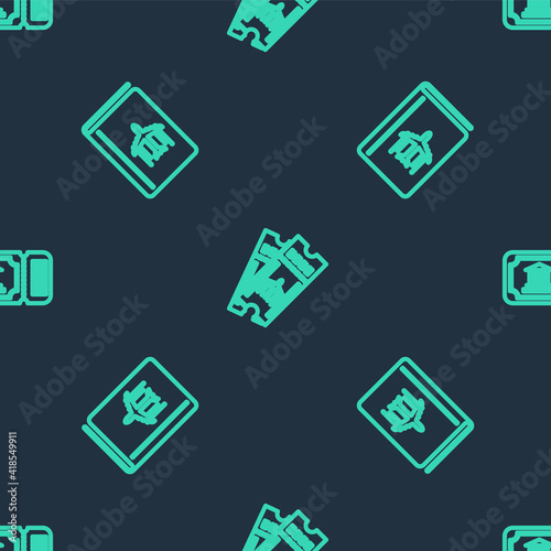 Set line Airline ticket, Cover book travel guide and Museum on seamless pattern. Vector.