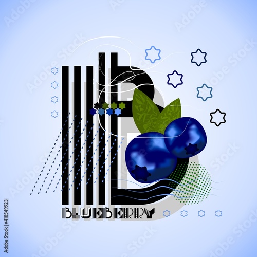 The letter B and Blueberry on a bright abstract background