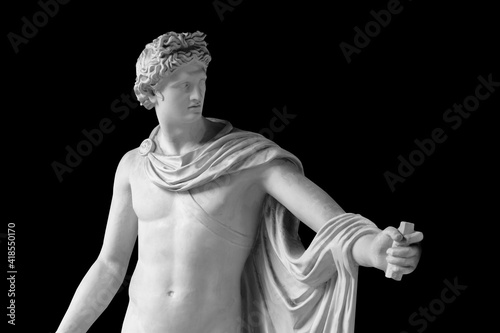 Cuadro en lienzo Copy of very ancient statue of David isolated on black background