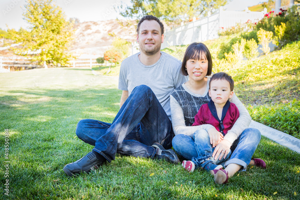 Happy Mixed Race Family Having Fun Outside on the Grass Happy Mixed Race Family Having Fun Outside on the Grass