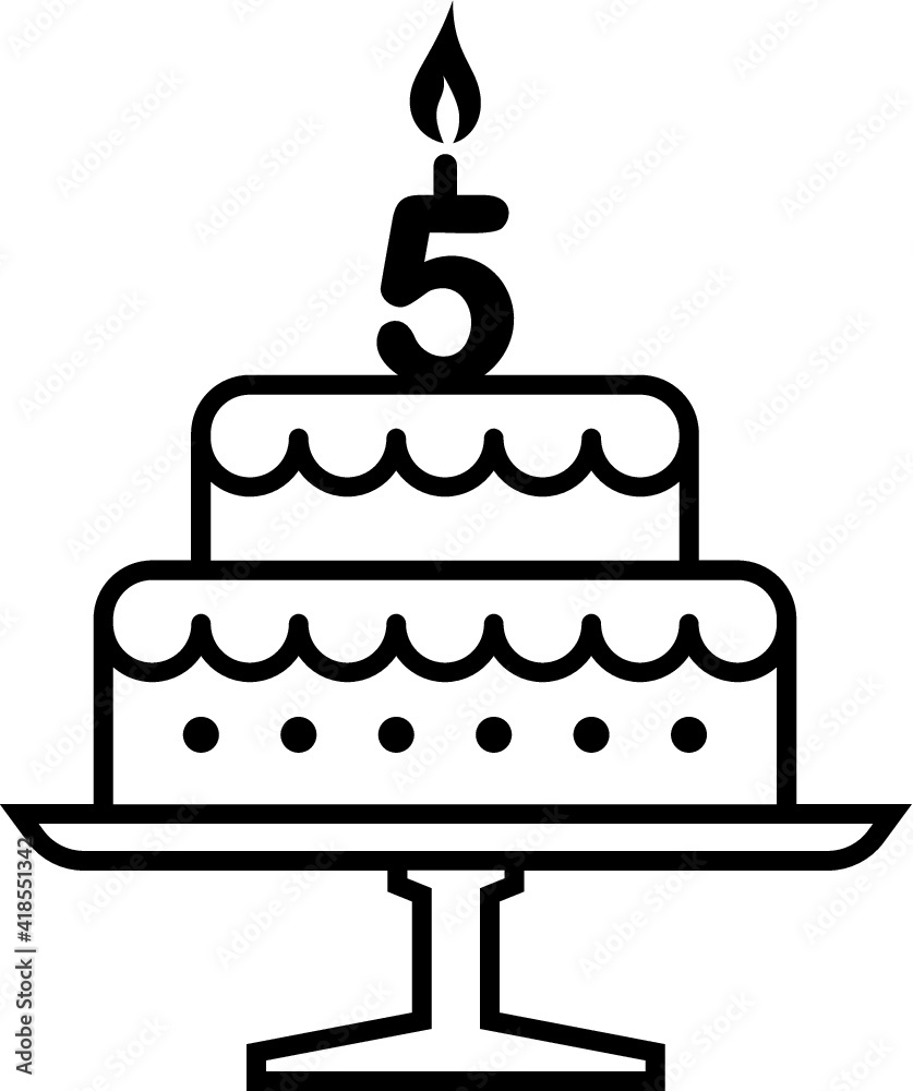 Vector illustration of the 5 years birthday cake Vector illustration of the 5 years birthday cake