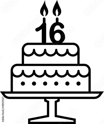 Vector illustration of the 16 years birthday cake