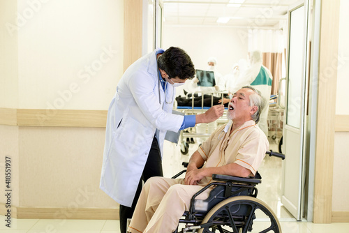 medical concept. Medicine doctor with stethoscope in hand and Patients come to the hospital background..