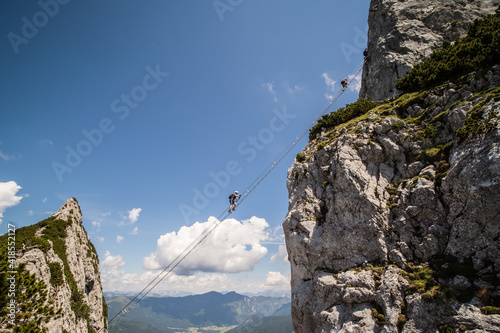 Via ferrata Donnerkogel Intersport Klettersteig in the Austrian Alps, near Gosau. Stairway to Heaven. photo
