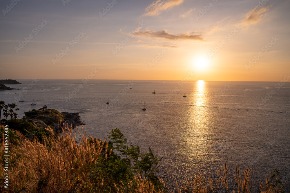 The landscape of island with beautiful sky in sunset time