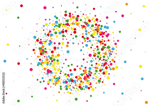 Yellow Confetti Circular Background. Circle Dust Illustration. Red Event Round. Orange Gift Dot Texture.