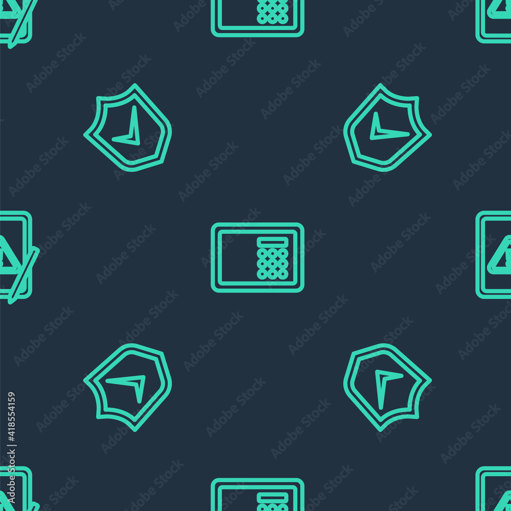 Set line Safe, Shield with check mark and Tablet exclamation on seamless pattern. Vector. Set line Safe, Shield with check mark and Tablet exclamation on seamless pattern. Vector.