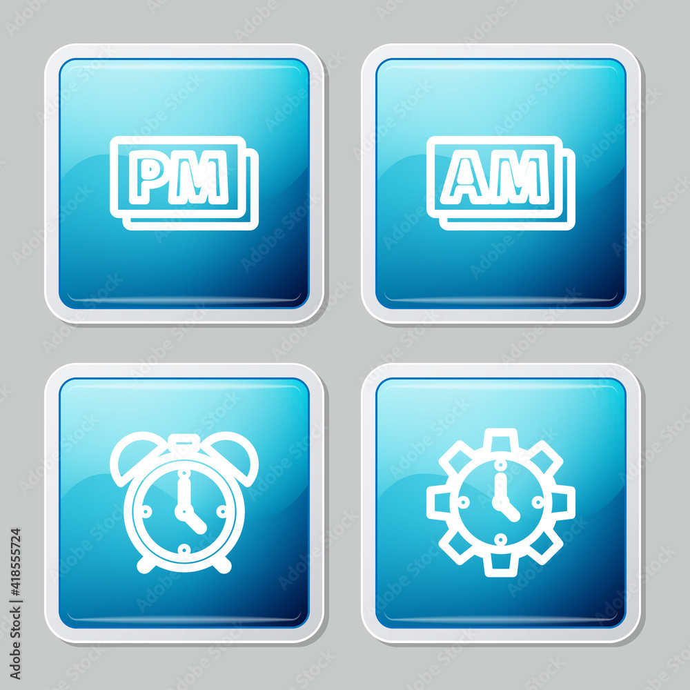 Set line Clock PM, AM, Alarm clock and Time Management icon. Vector.