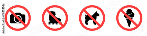 Prohibitory icons. A set of stickers for a supermarket. Vector set of prohibiting icons for shopping malls and stores. Vector illustration.