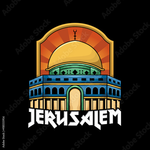 Dome of the rock building with editable text vector illustration