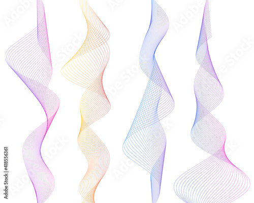 Design elements. Wave of many lines. Abstract vertical wavy stripes on white background isolated. Creative line art. Vector illustration EPS 10. Colourful waves with lines created using Blend Tool
