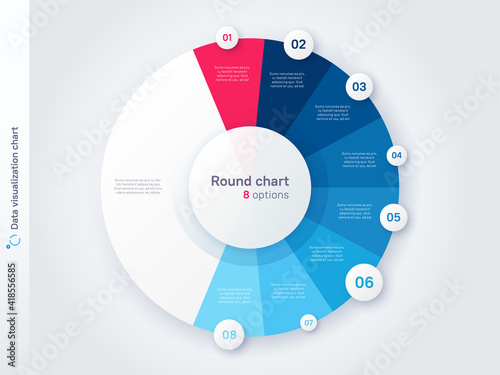 Vector round circle infographic chart template divided by eight parts