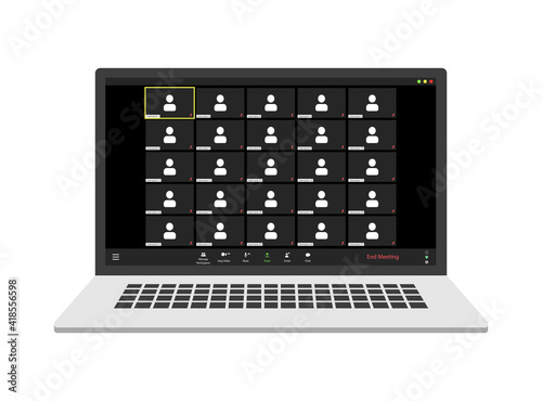 Video conference user interface, video conference calls window overlay. 25 windows