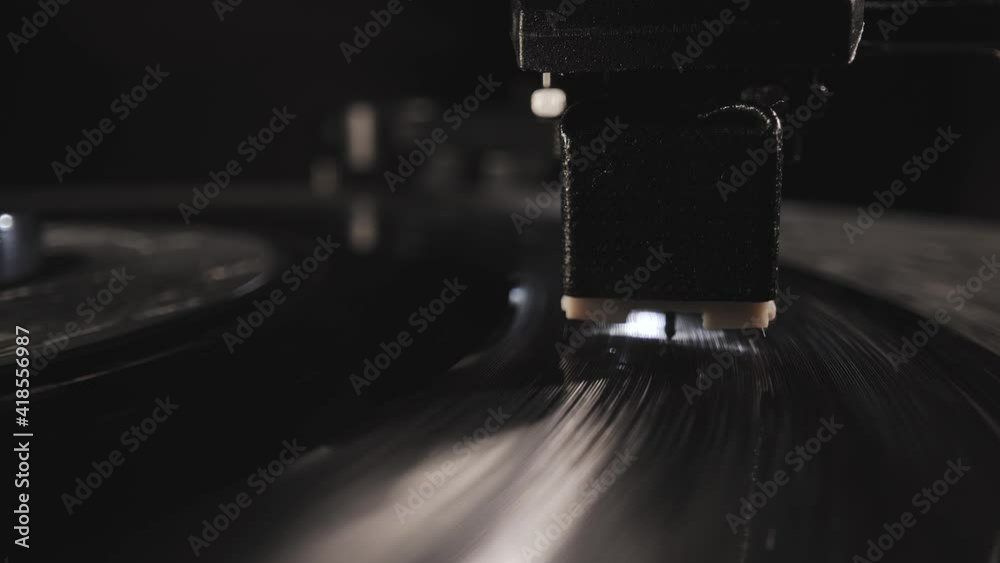 Vinyl record player in close-up - extreme macro shot