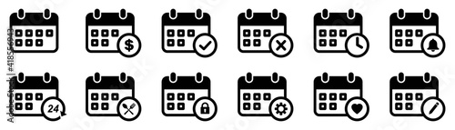 Calendar Icon set, collection of calendar symbols contain payday, Time management, Meeting Deadlines, eating time and more, Vector illustration