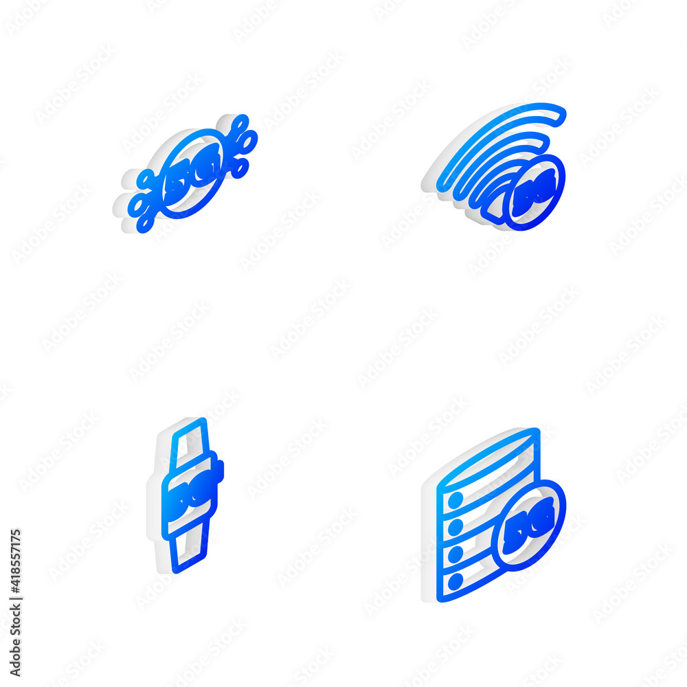 Set Isometric line 5G network, , Smart watch and Server icon. Vector. Set Isometric line 5G network, , Smart watch and Server icon. Vector.
