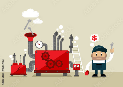 Mechanic and machine vector illustration