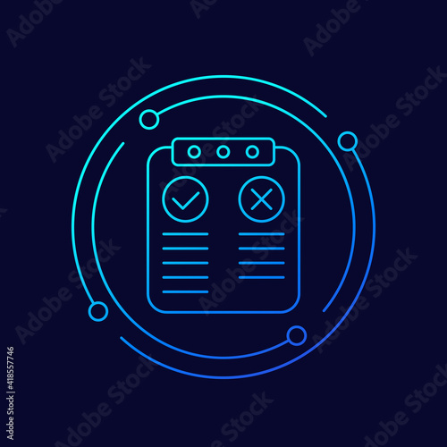 Pros and cons linear icon with clipboard