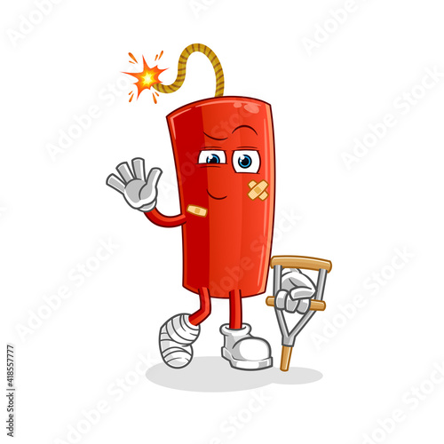 dynamite sick with limping stick character. cartoon mascot vector