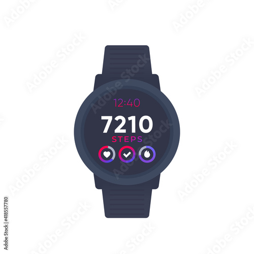 Smart watch with fitness app, activity tracker and step counter, vector