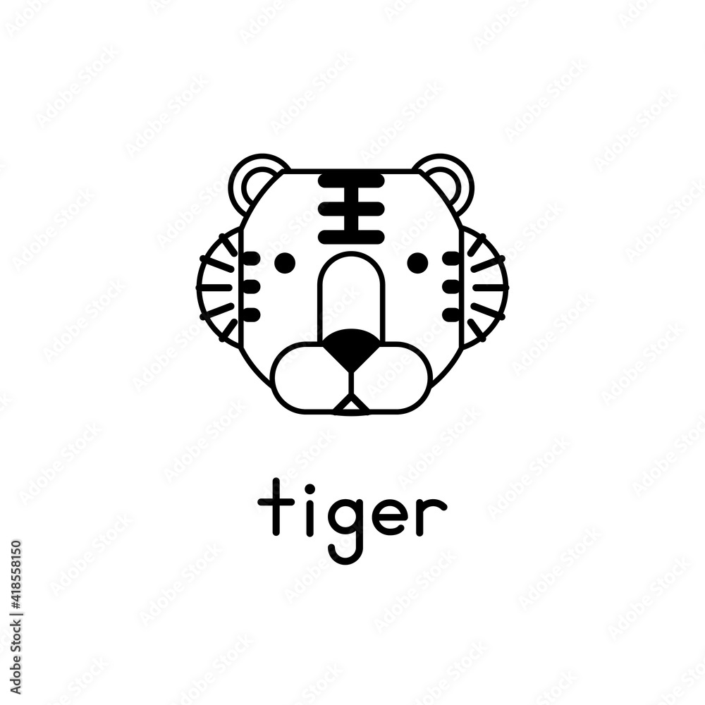 Cute tiger face. Little tiger in cartoon style. Vector illustration