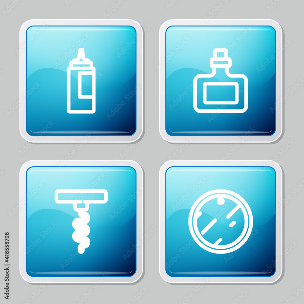 Set line Sauce bottle, , Wine corkscrew and Cutting board icon. Vector. Set line Sauce bottle, , Wine corkscrew and Cutting board icon. Vector.