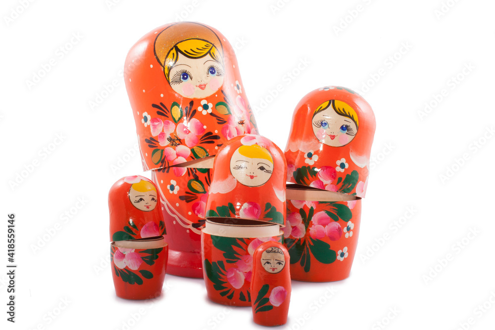 russian nesting dolls isolated on a white background