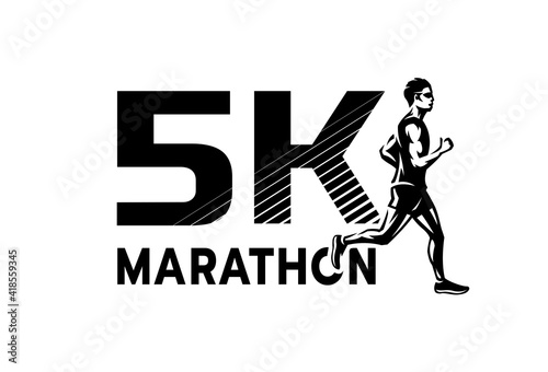 Running marathon, 5 thousand participants. Logo, emblem. Vector illustration.