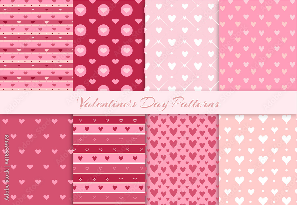 Valentines day hearts patterns set Valentines day hearts patterns set