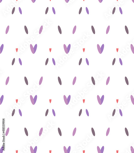 Geometric zigzag dash line seamless pattern with heart shapes. Simple modern background in pink, lilac pastel colors