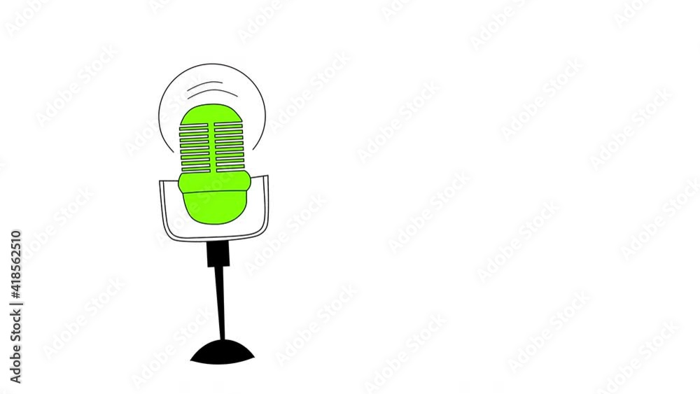 Animation of green microphone and sound waves. Copy space. White background. Alpha channel. Seamless loop. Animation of green microphone and sound waves. Copy space. White background. Alpha channel. Seamless loop.